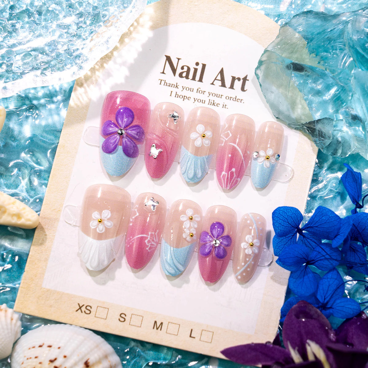 Press-On Nail Set Handcrafted Floral Easy Application Long-Lasting