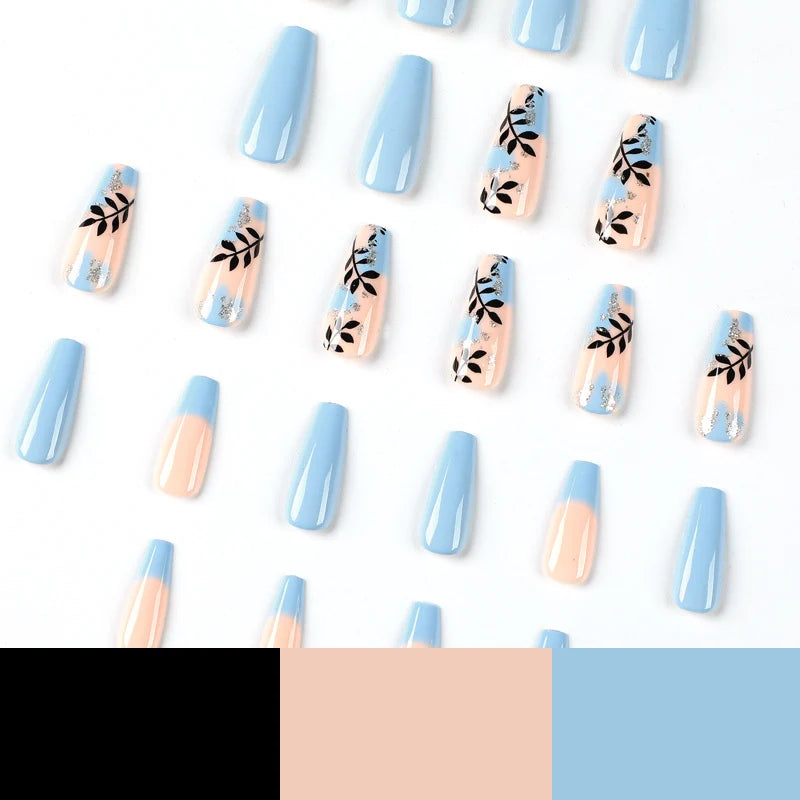 Press-On Nail Set Handcrafted Floral Glitter Accents