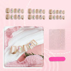 Press-On Nail Set Handcrafted Floral & Gold Accents