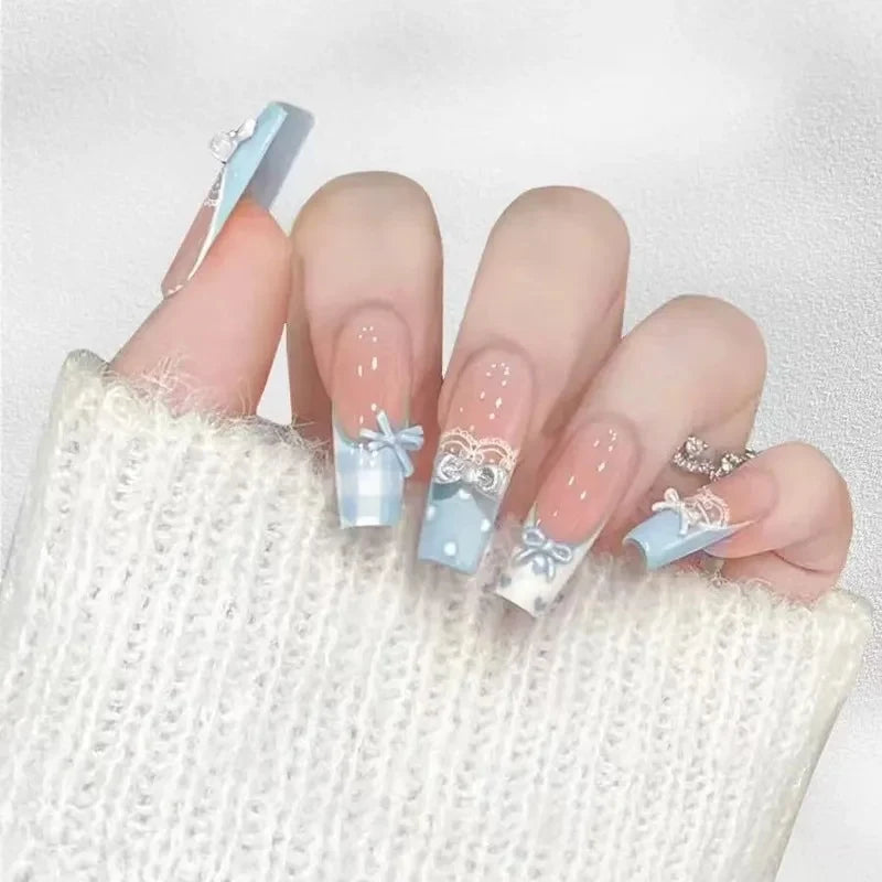 Press-On Nail Set Handcrafted Floral Long-Lasting Multiple Sizes