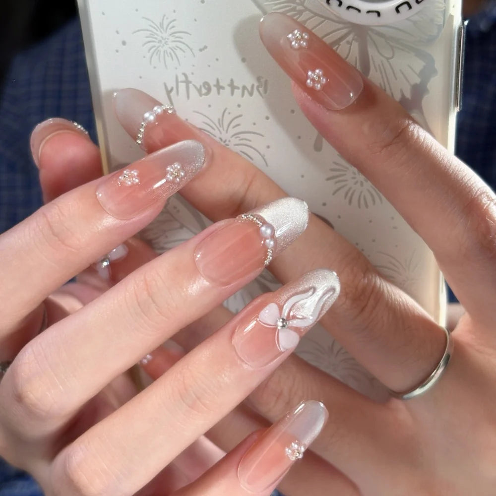Press-On Nail Set Handcrafted Floral Long-Lasting Multiple Sizes