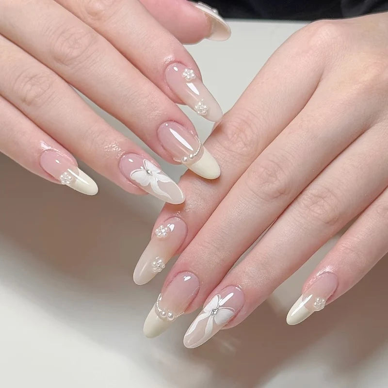 Press-On Nail Set Handcrafted Floral Long-Lasting Multiple Sizes