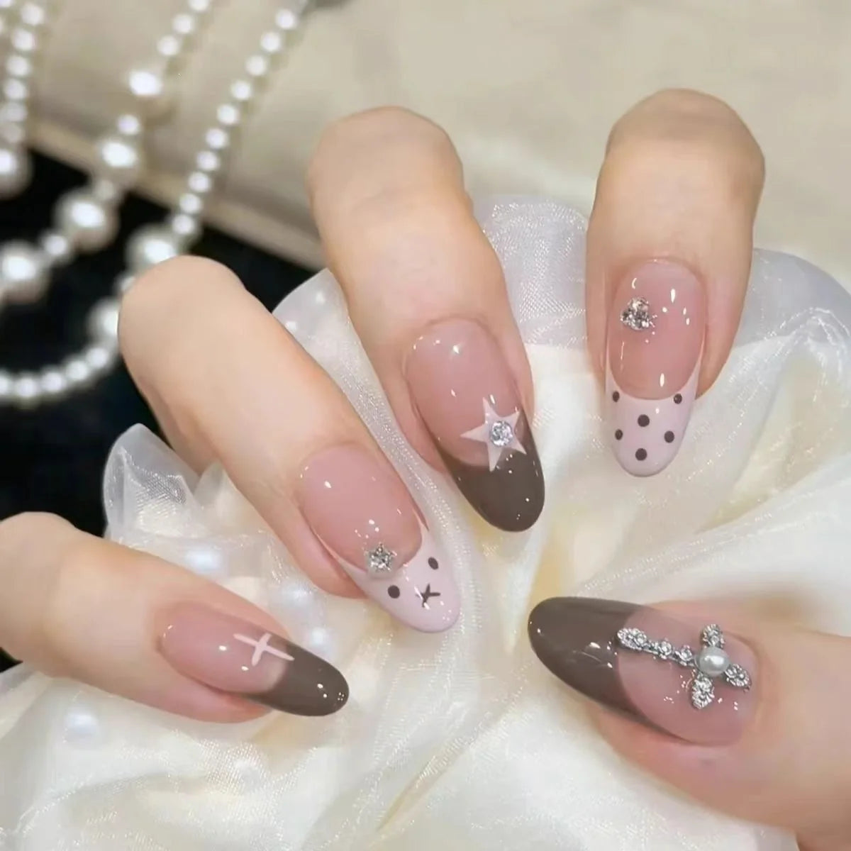 Press-On Nail Set Handcrafted Floral Long-Lasting Multiple Sizes