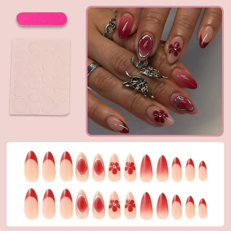 Press-On Nail Set Handcrafted Floral & Ombre 35-Piece