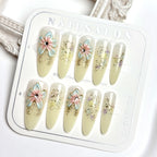 Press-On Nail Set Handcrafted Floral & Reusable