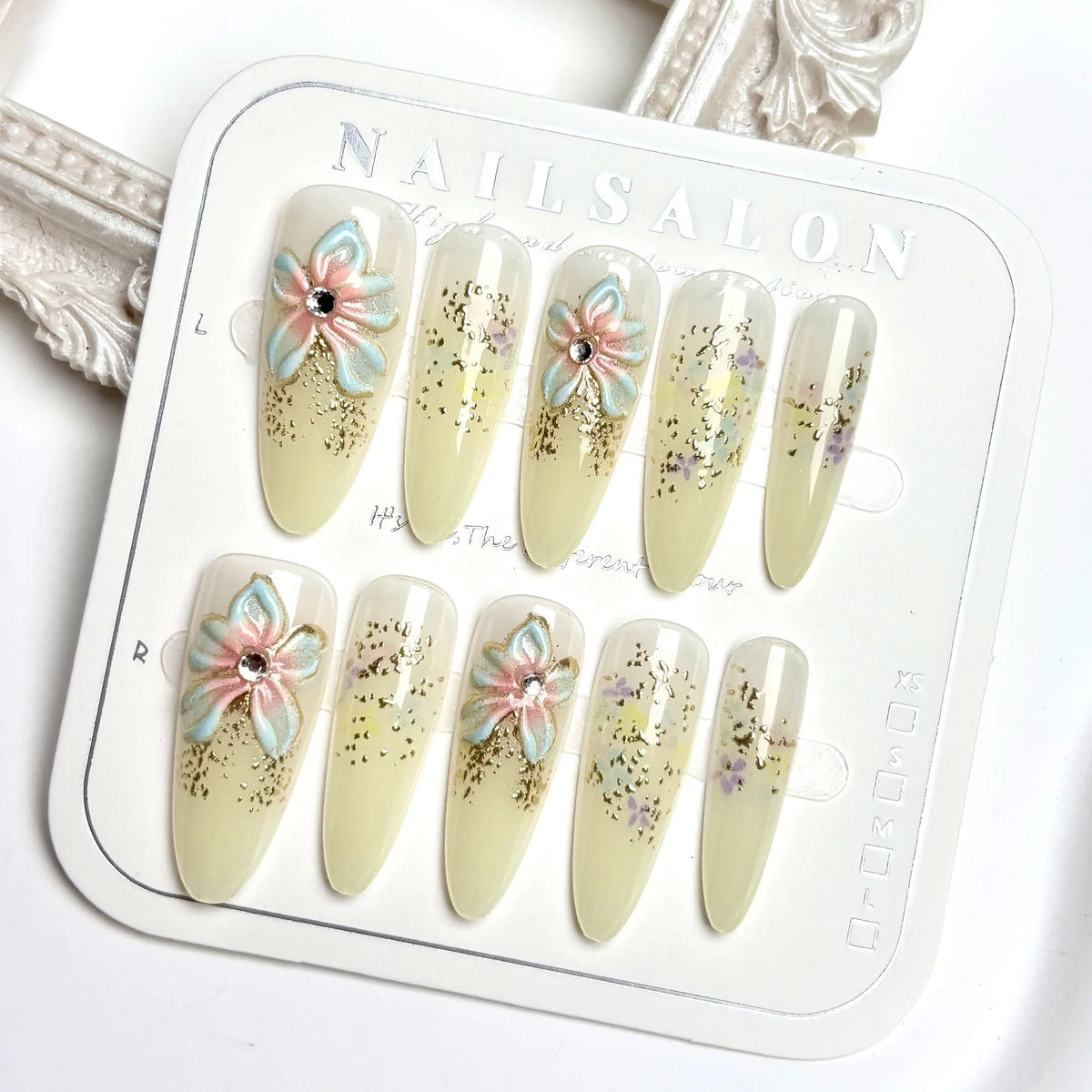 Press-On Nail Set Handcrafted Floral & Reusable