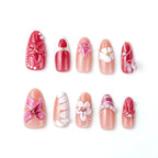Press-On Nail Set Handcrafted Floral Reusable & Easy Application