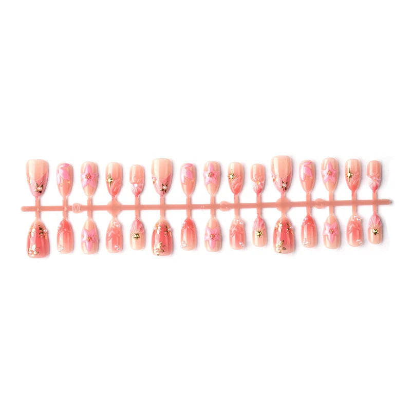 Press-On Nail Set Handcrafted Floral Reusable & Easy Application