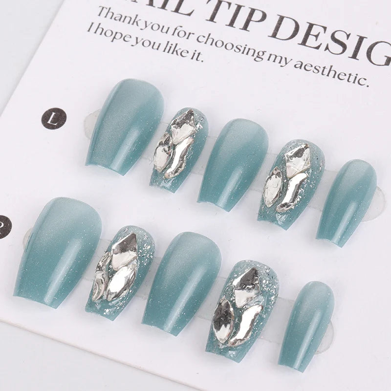 Press-On Nail Set Handcrafted Gem Accents 30 Piece