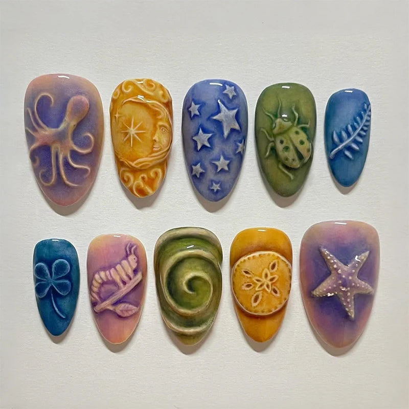 Press-On Nail Set Handcrafted Sculpted Reusable