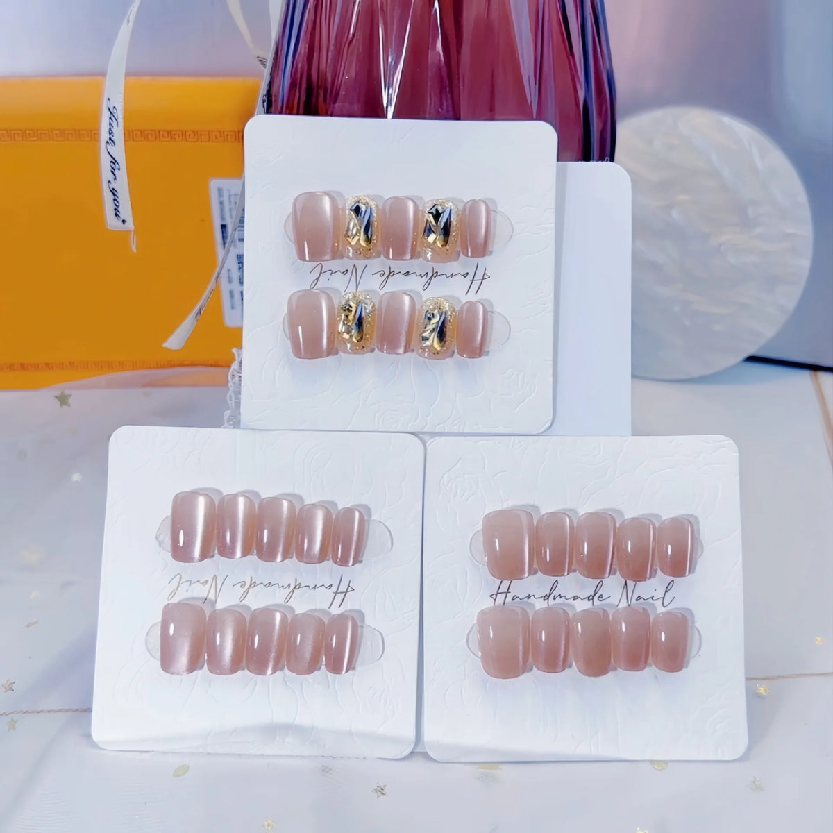 Press-On Nail Set Handmade Cat Eye Glue-On