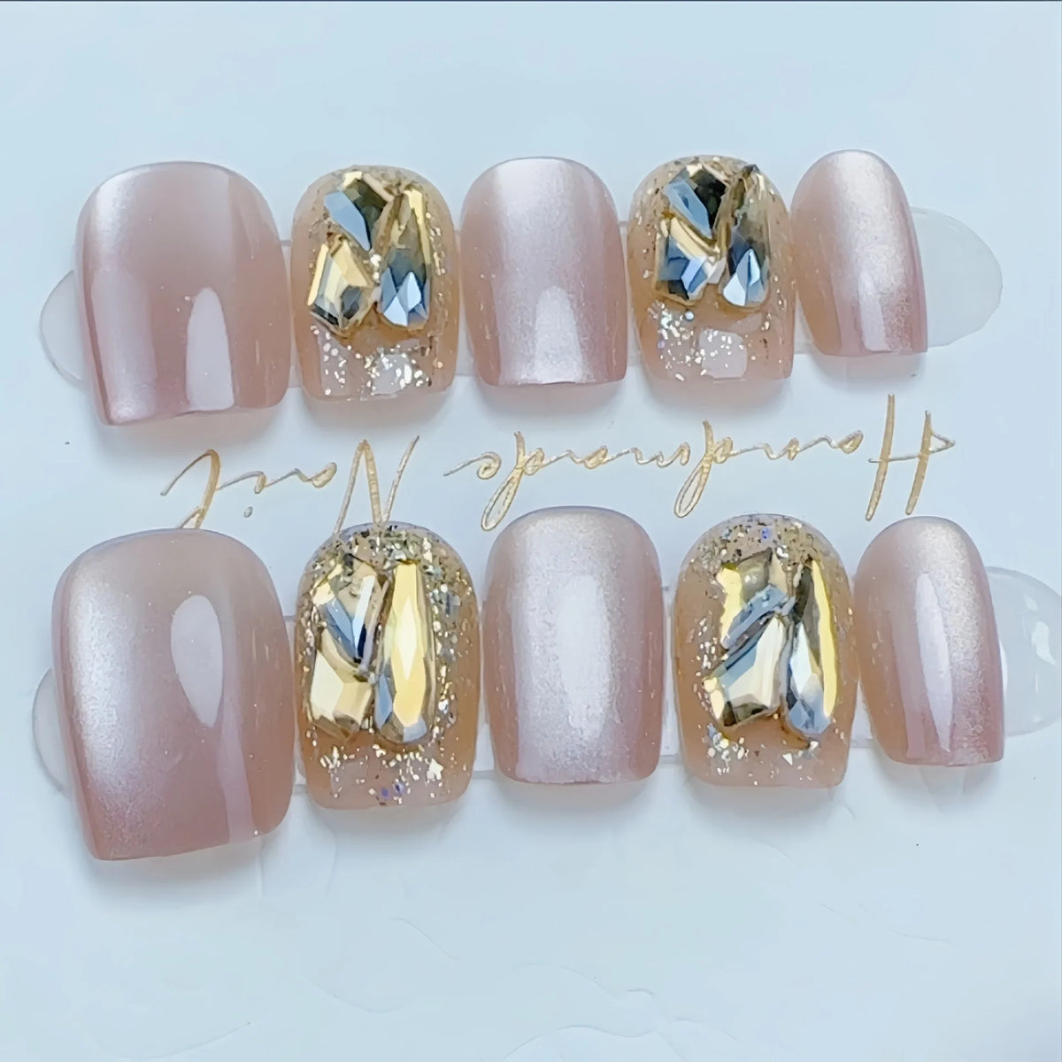 Press-On Nail Set Handmade Cat Eye Glue-On