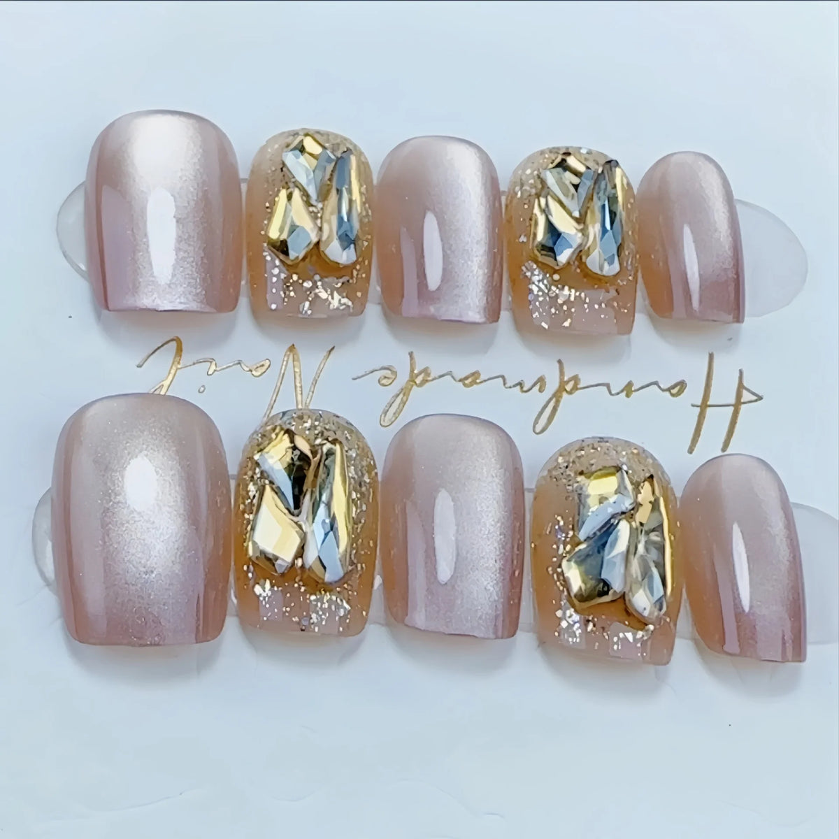 Press-On Nail Set Handmade Cat Eye Glue-On