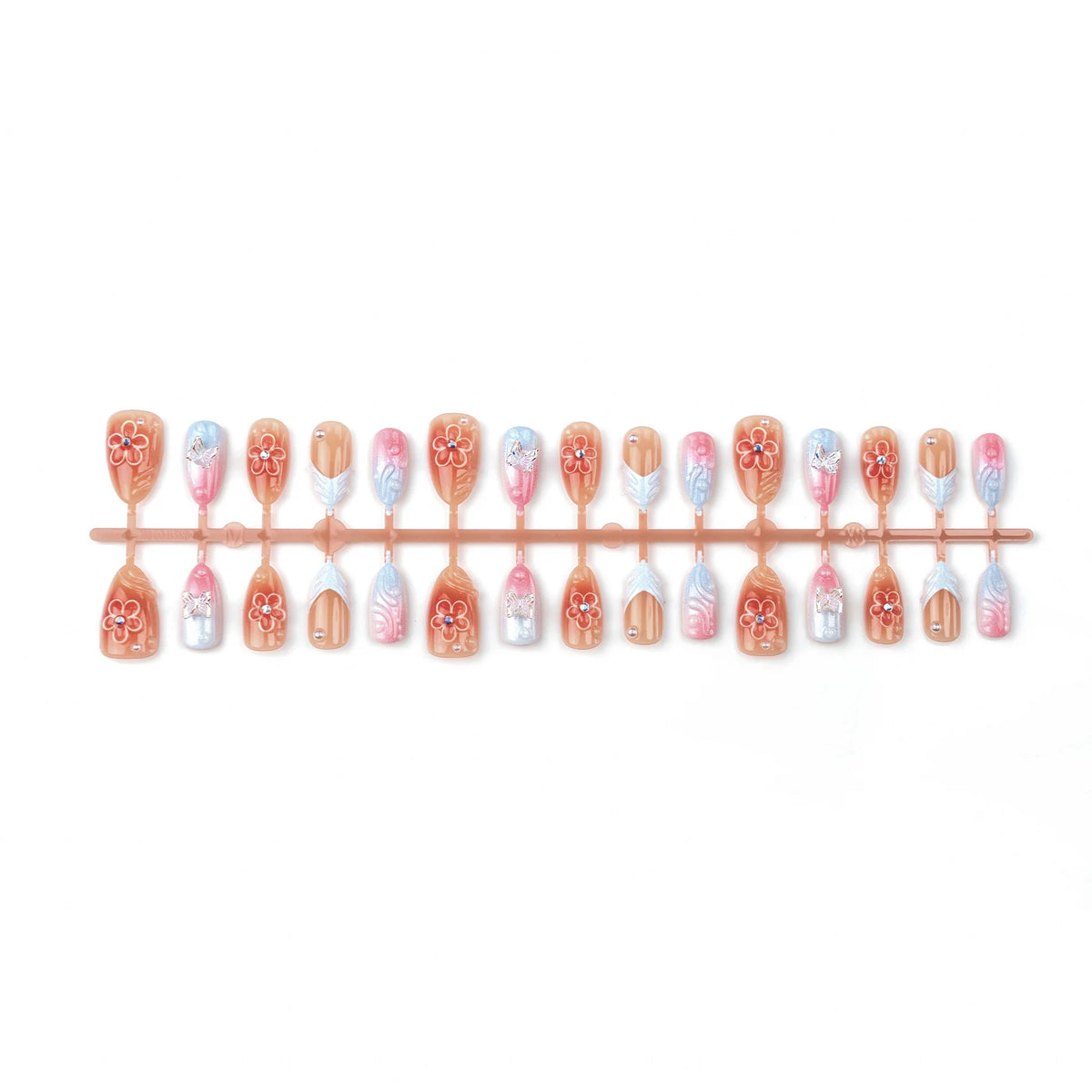 Press-On Nail Set Handmade Floral & Butterfly Quick-Apply Reusable