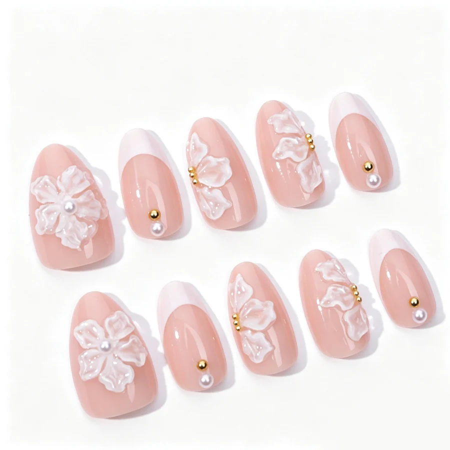Press-On Nail Set Handmade Floral Self-Adhesive Tabs