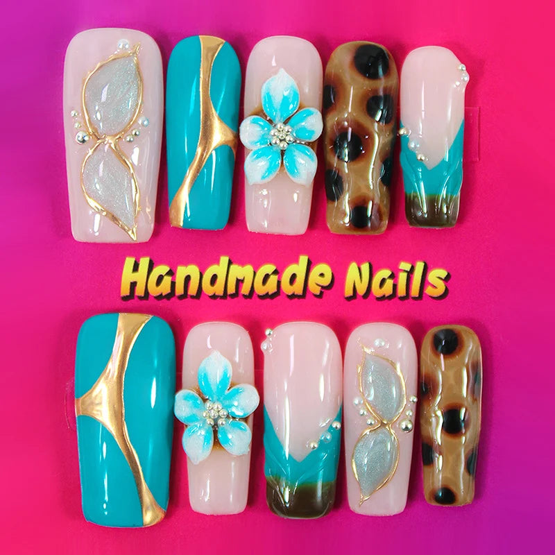 Press-On Nail Set Handmade Glitter & Floral Instant Glam