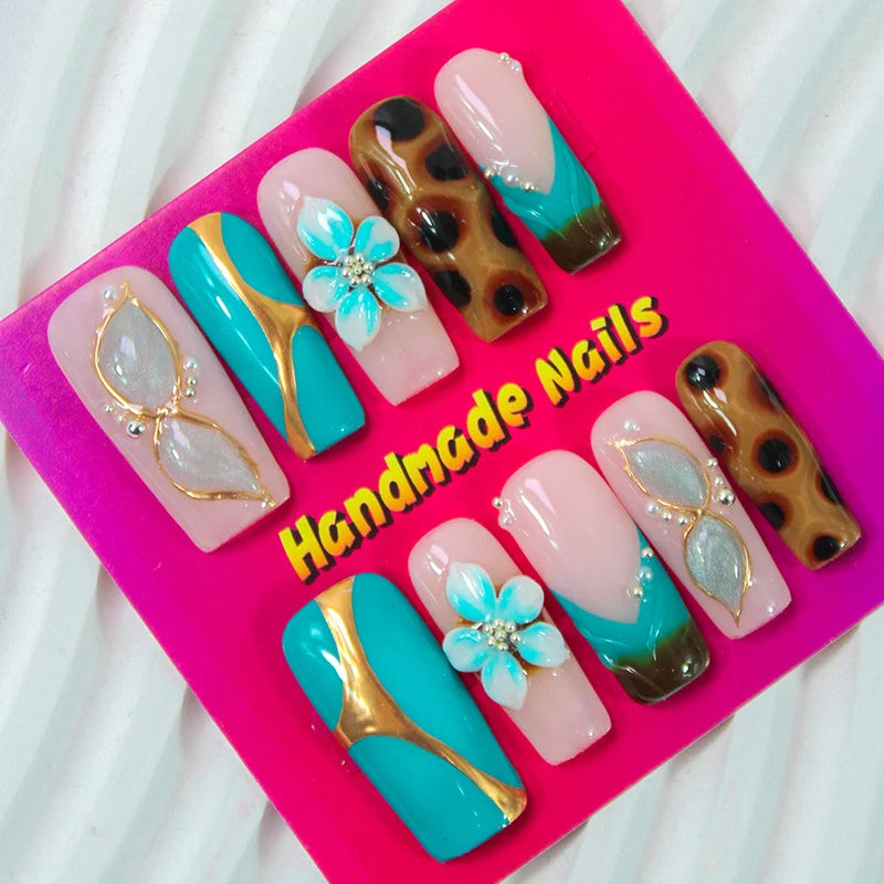 Press-On Nail Set Handmade Glitter & Floral Instant Glam