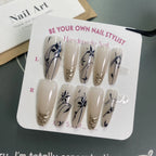 Press-On Nail Set Handmade Inlaid Floral Quick-Apply & Reusable