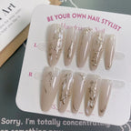Press-On Nail Set Handmade Inlaid Floral Quick-Apply & Reusable
