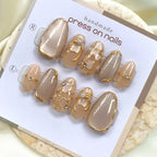 Press-On Nail Set Handmade Pearl & Gold Accents