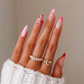 Press-On Nail Set Heart Accents Pre-Applied Adhesive