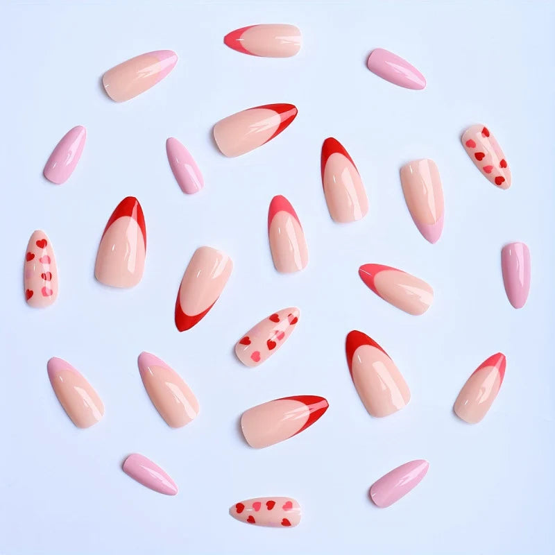 Press-On Nail Set Heart Accents Pre-Applied Adhesive