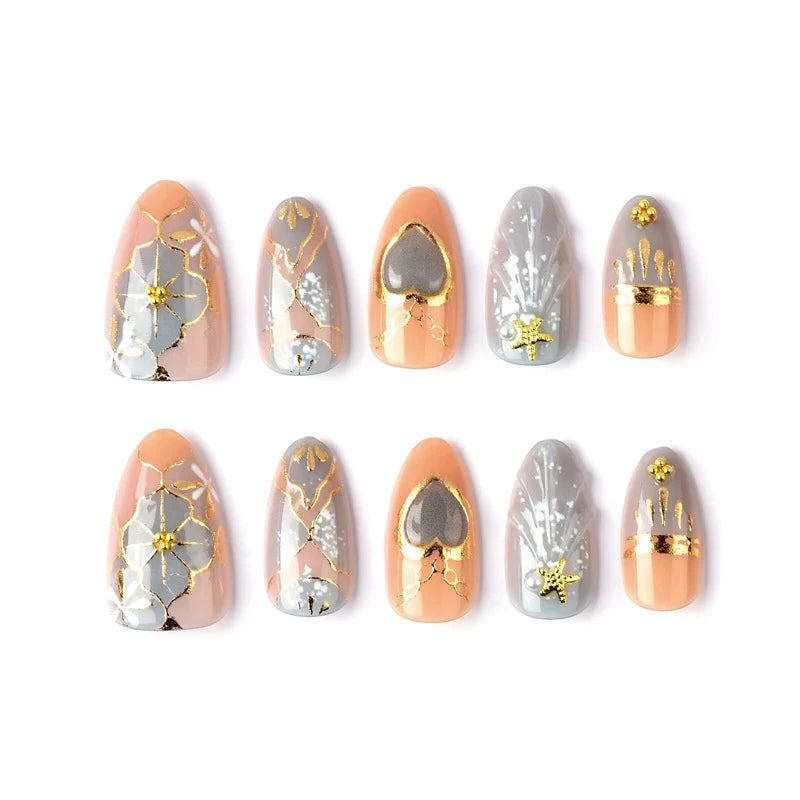 Press-On Nail Set Heart Art Easy Application Reusable