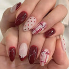 Press-On Nail Set Heart & Bow Art Long Wear