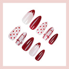 Press-On Nail Set Heart & Bow Art Long Wear