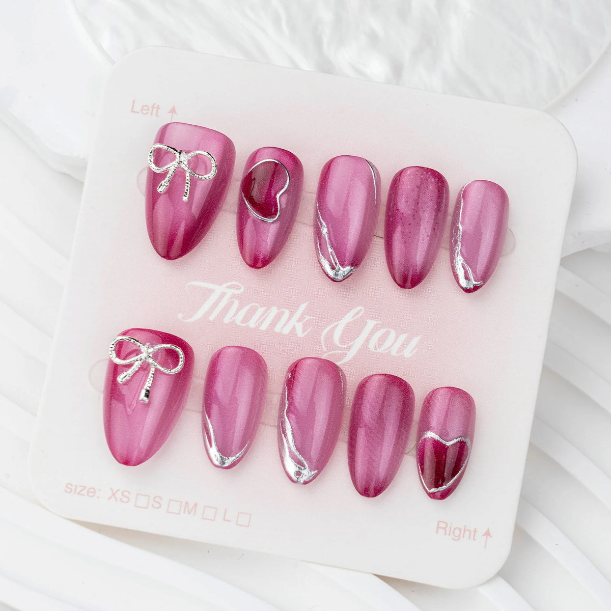 Press-On Nail Set Heart & Bow Glossy Finish