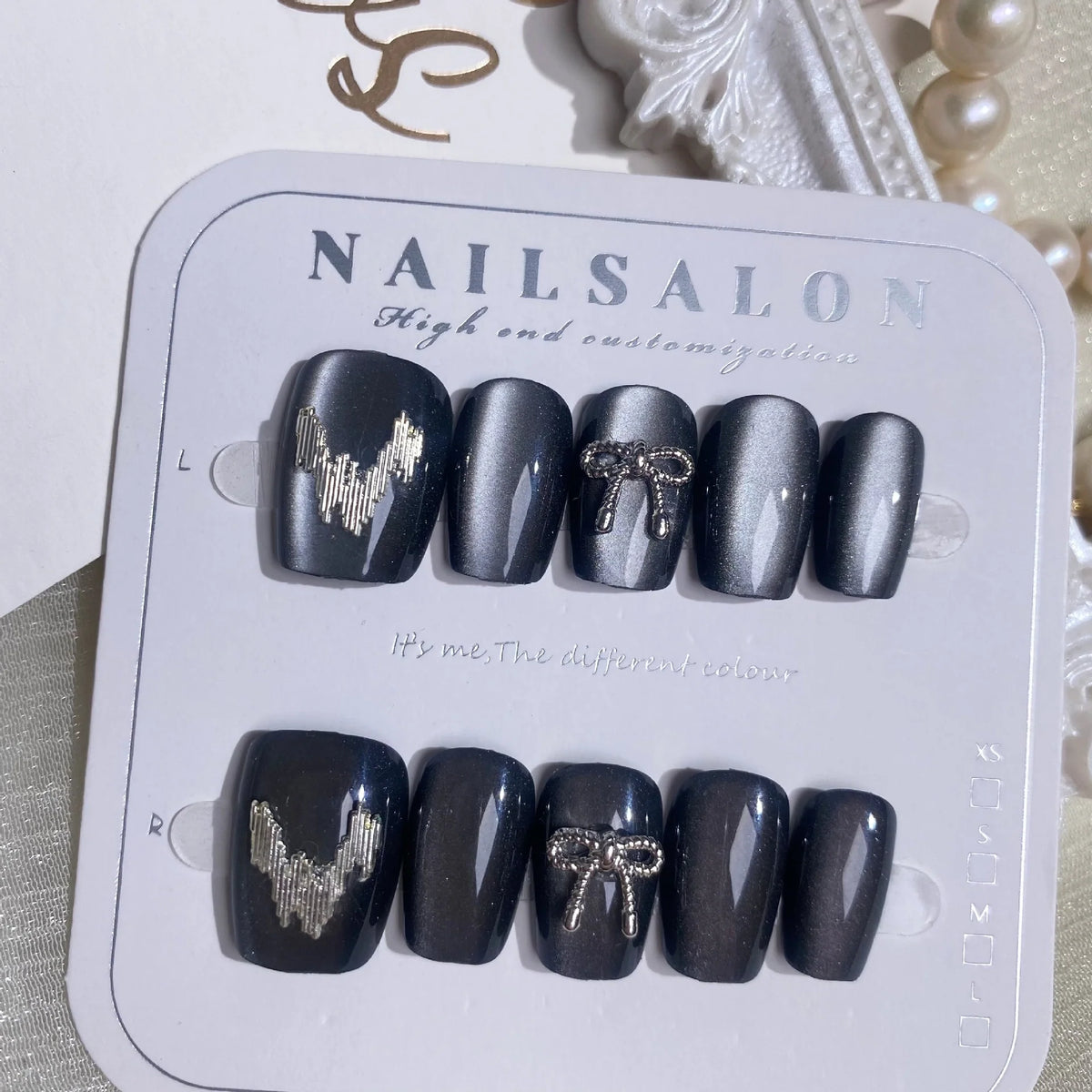 Press-On Nail Set Heart & Bow Glue-Free Long-Lasting