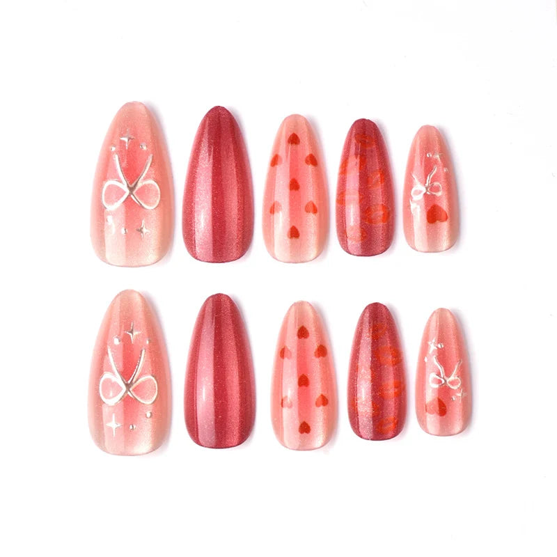 Press-On Nail Set Heart & Bow No-Glue Reusable