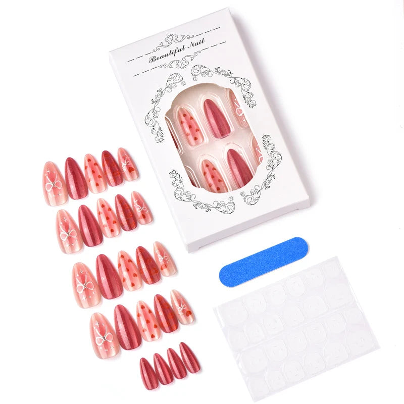 Press-On Nail Set Heart & Bow No-Glue Reusable