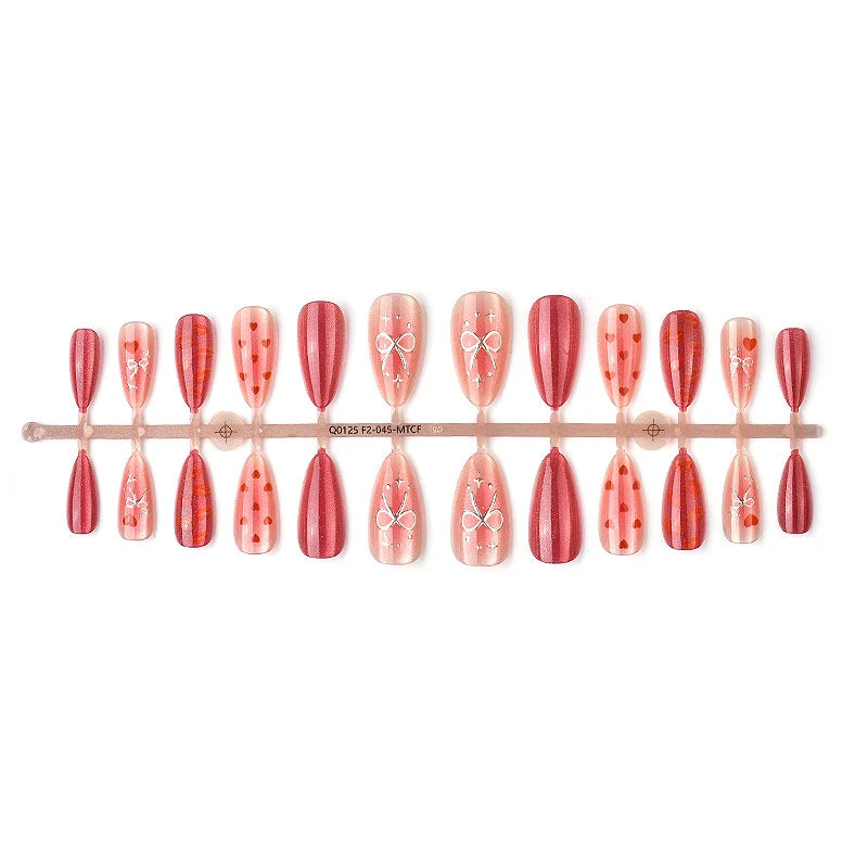 Press-On Nail Set Heart & Bow No-Glue Reusable