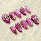 Press-On Nail Set Heart & Bow Peel-On Adhesive Reusable