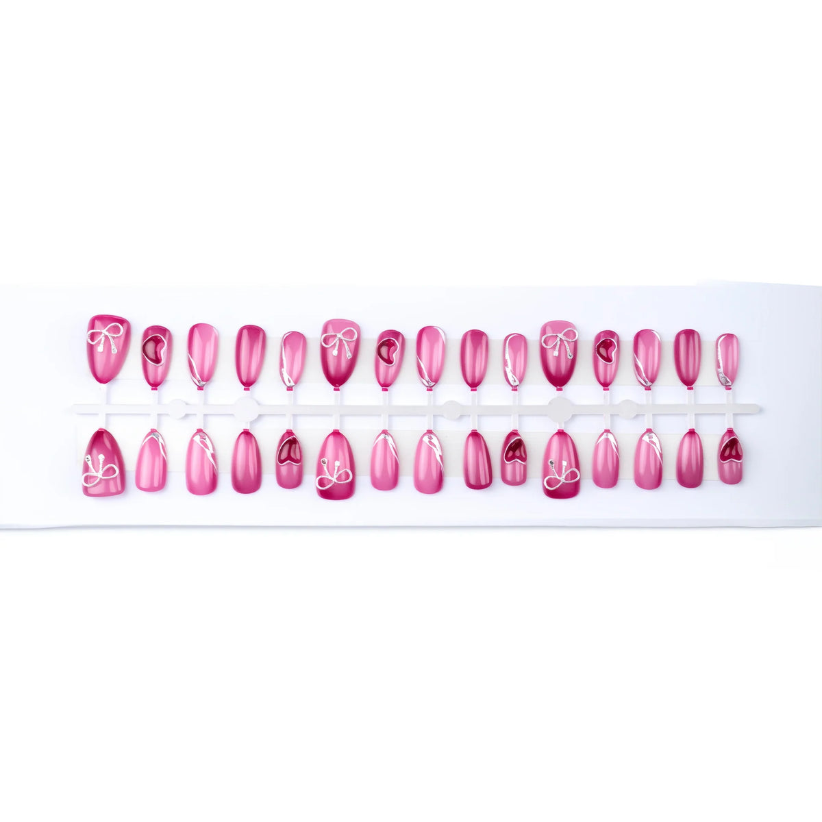 Press-On Nail Set Heart & Bow Peel-On Adhesive Reusable