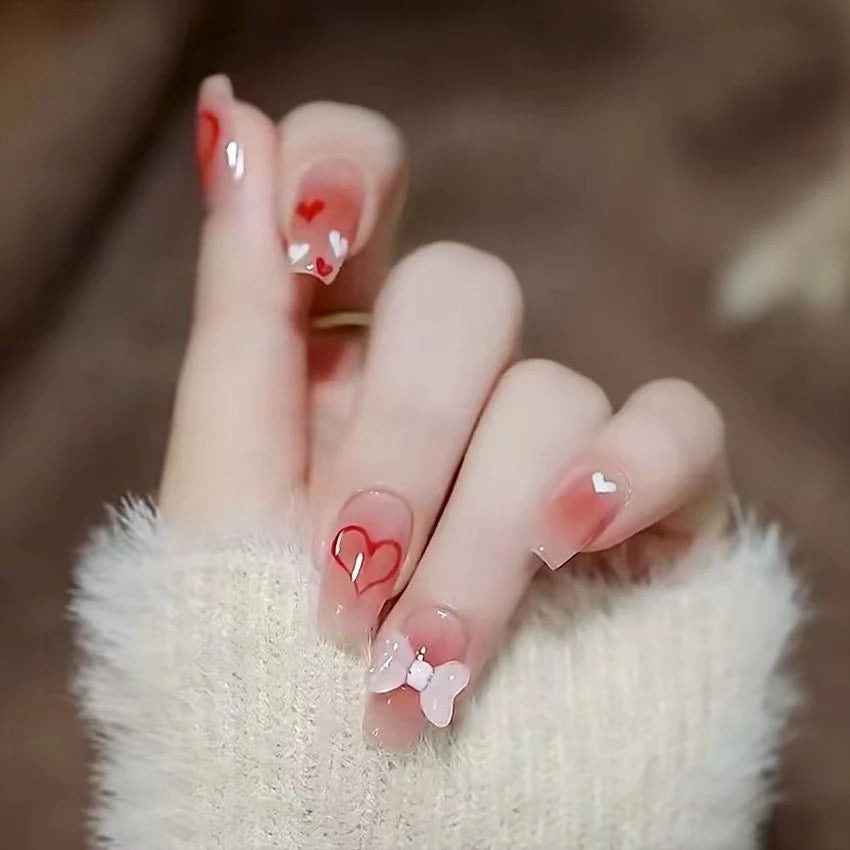 Press-On Nail Set Heart & Butterfly Accents Glue-On Kit