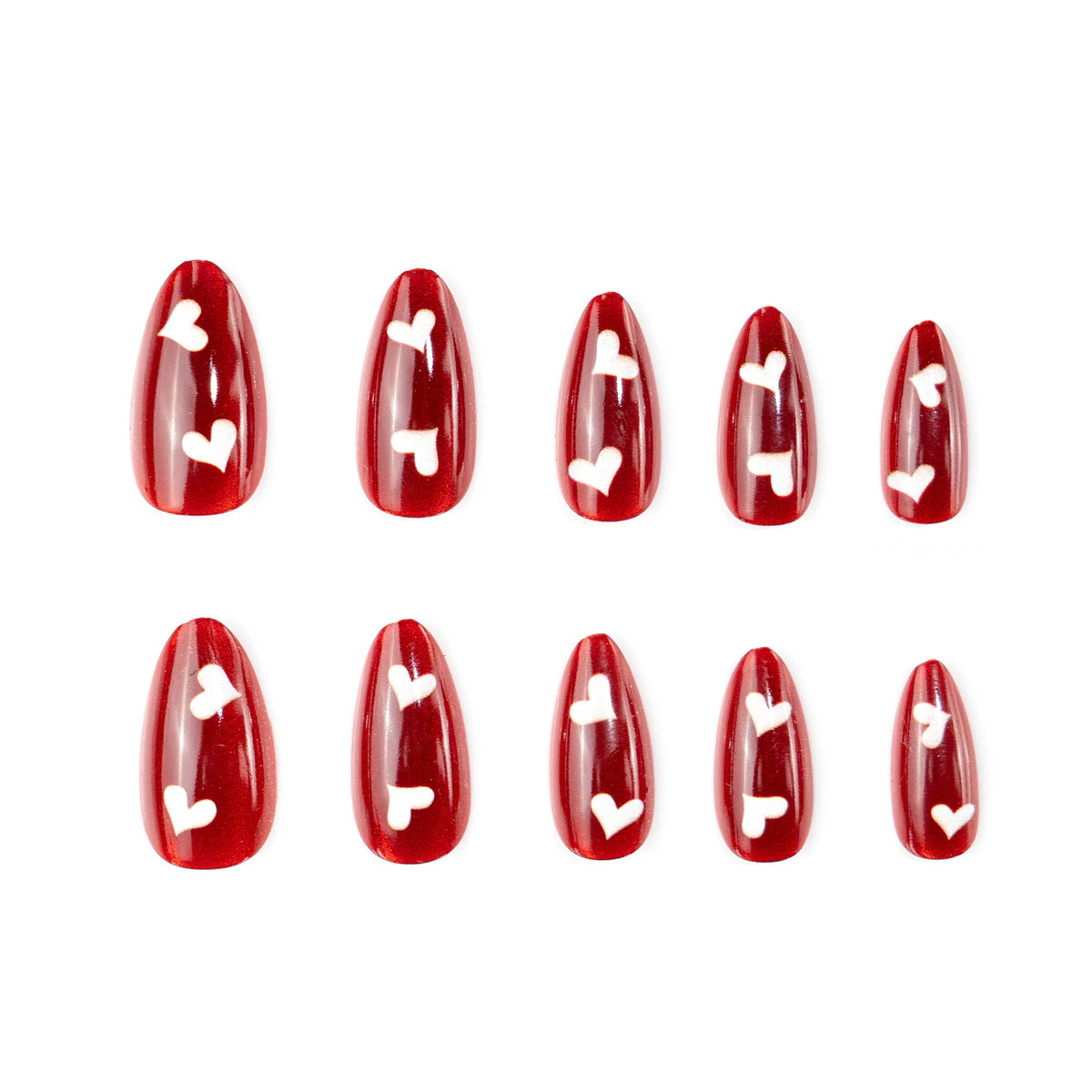 Press-On Nail Set Heart Design Adhesive Tabs