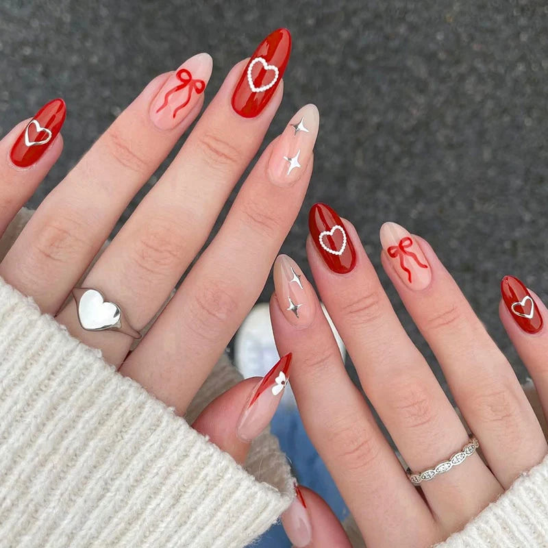 Press-On Nail Set Heart Design Gel Finish & Easy Application