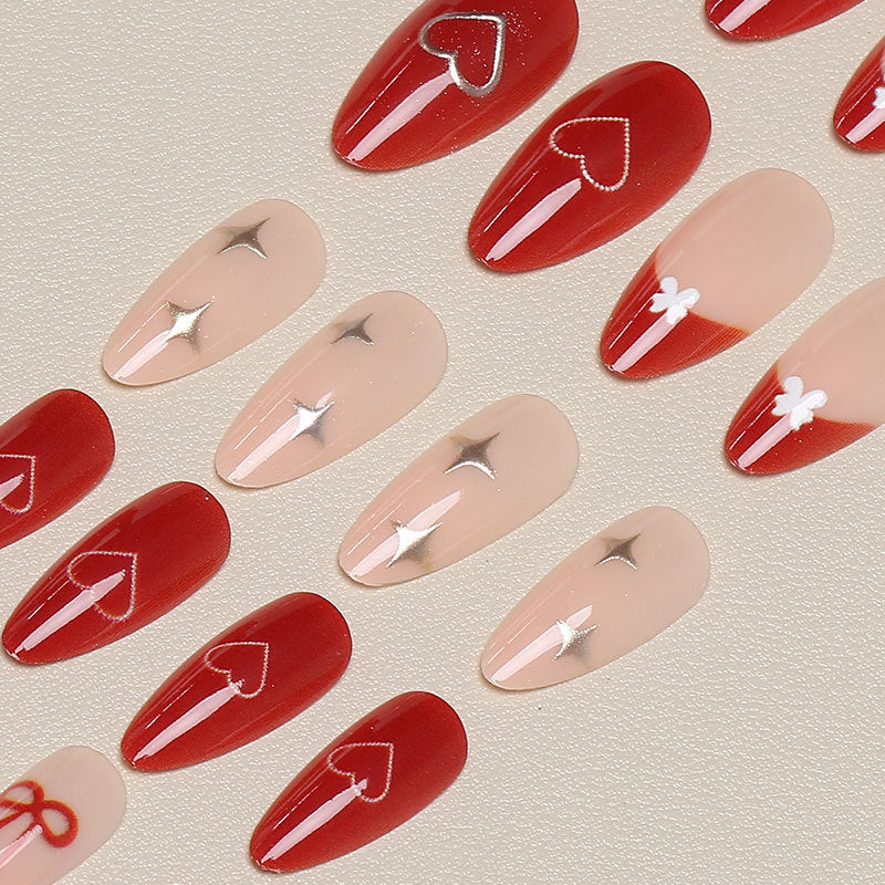 Press-On Nail Set Heart Design Gel Finish & Easy Application