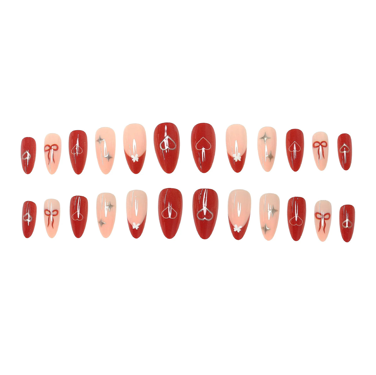 Press-On Nail Set Heart Design Gel Finish & Easy Application