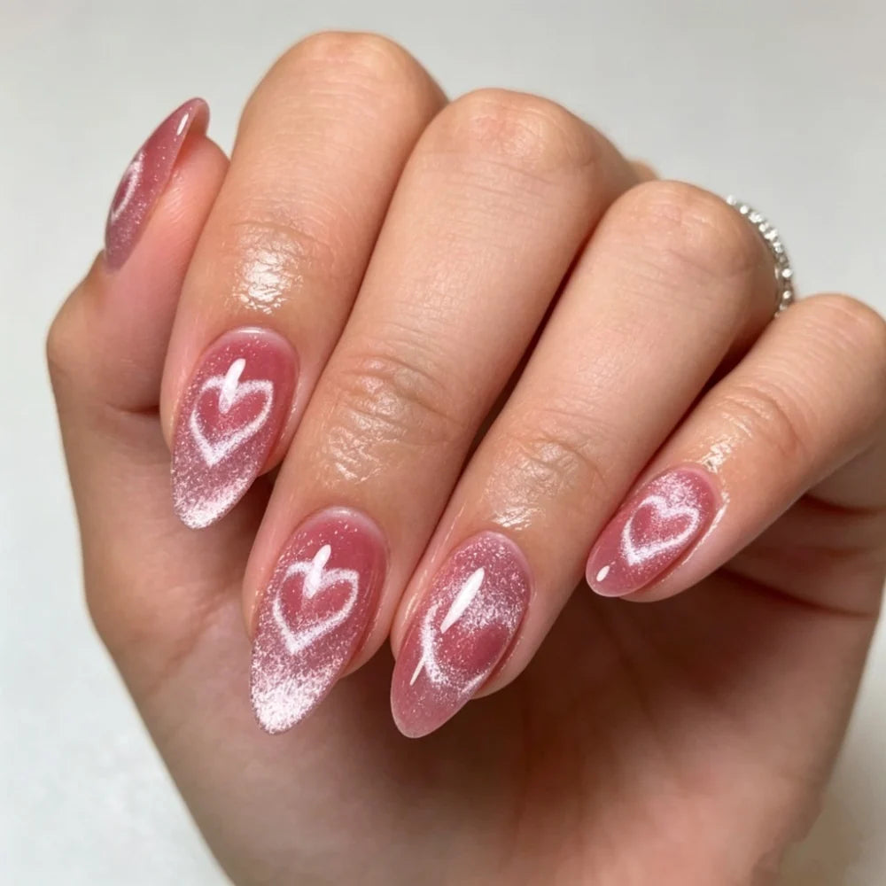 Press-On Nail Set Heart Design Long-Lasting