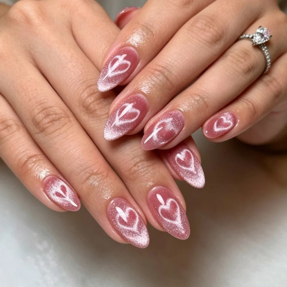 Press-On Nail Set Heart Design Long-Lasting