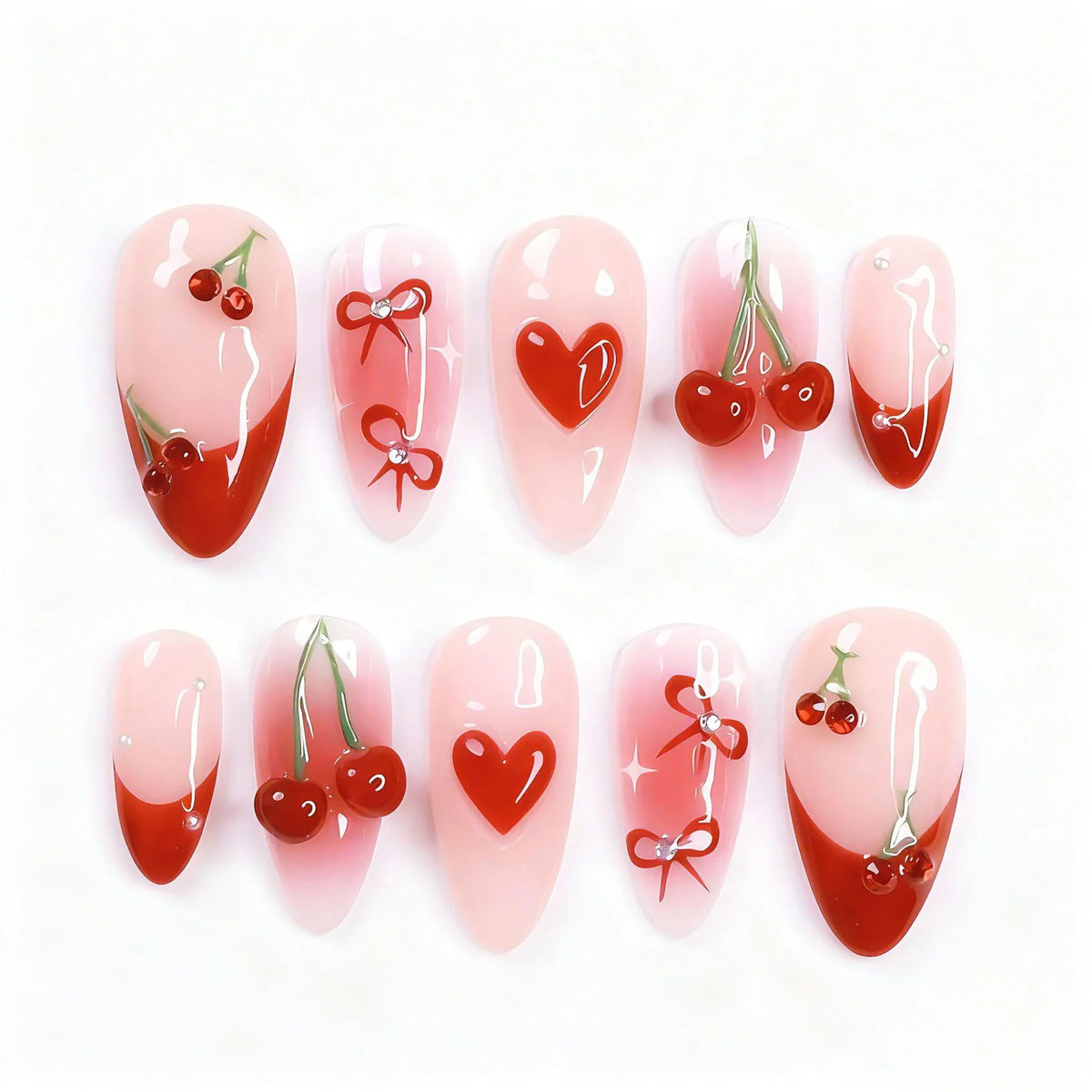 Press-On Nail Set Heart Design Multiple Sizes