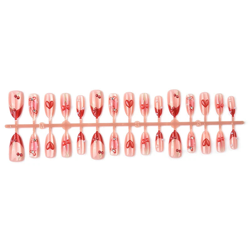 Press-On Nail Set Heart Design Multiple Sizes
