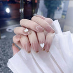 Press-On Nail Set Heart Design Nude Glue-On Long-Lasting