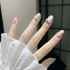 Press-On Nail Set Heart Design & Pearl Accents