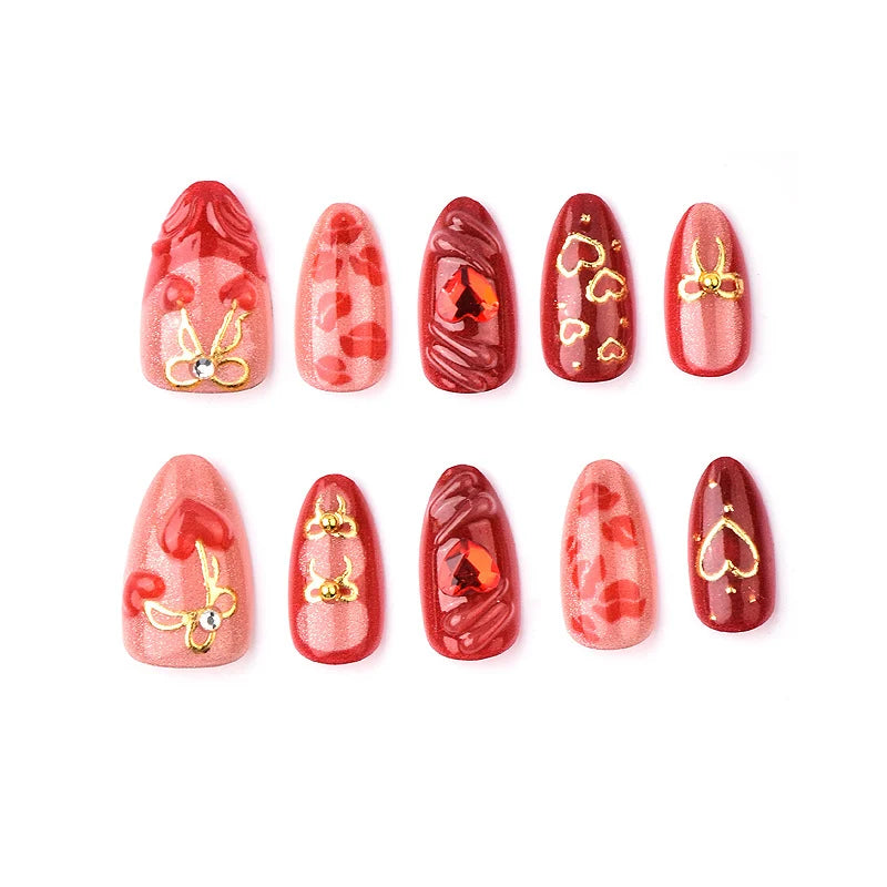 Press-On Nail Set Heart Design Reusable Multiple Sizes