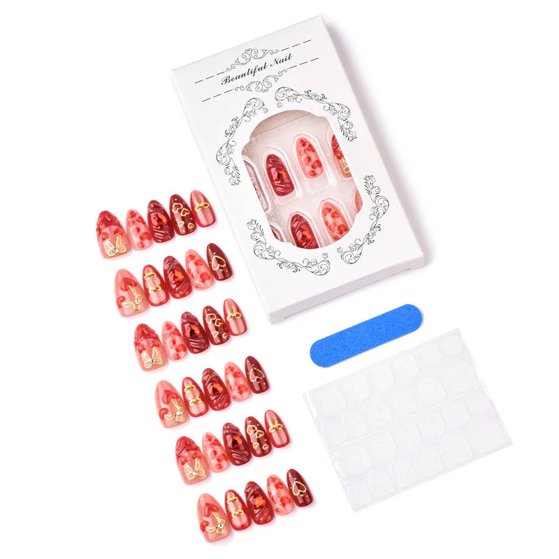 Press-On Nail Set Heart Design Reusable Multiple Sizes