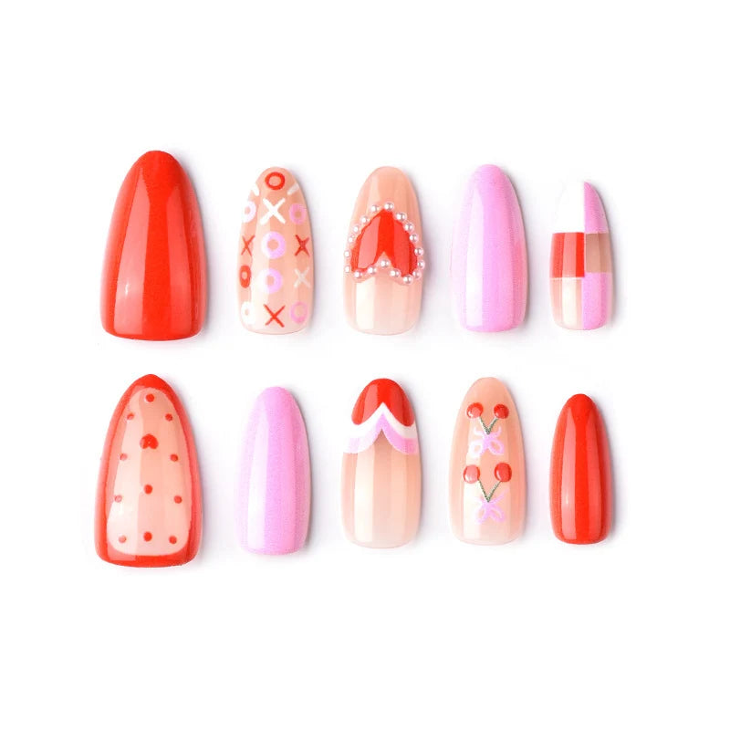 Press-On Nail Set Heart Designs Peel-And-Stick All-Day Comfort